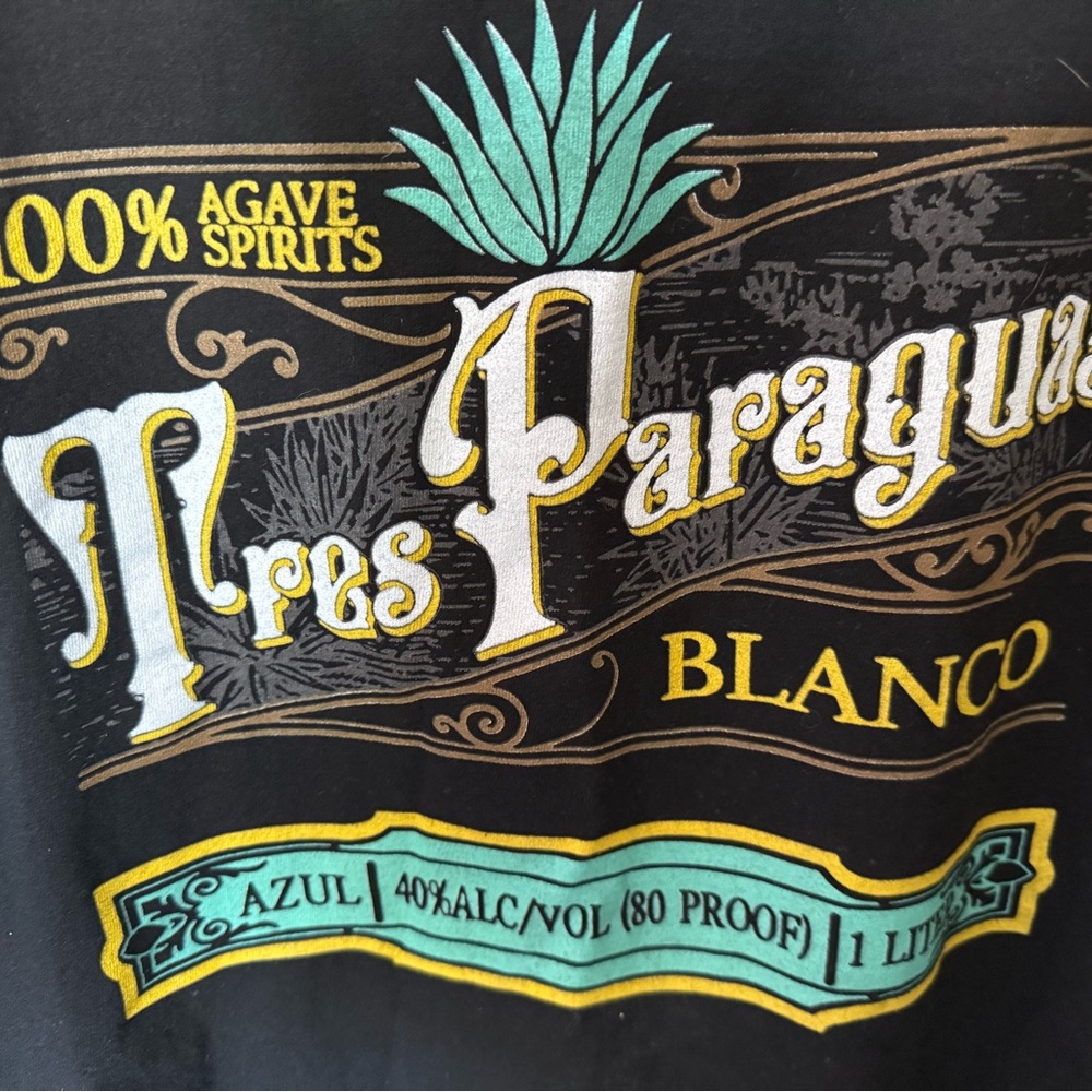CALL YOUR MOTHER MENS BLACK GRAPHIC T- SHIRT LARGE TRES PARAGUAS BLANCO TEQUILA